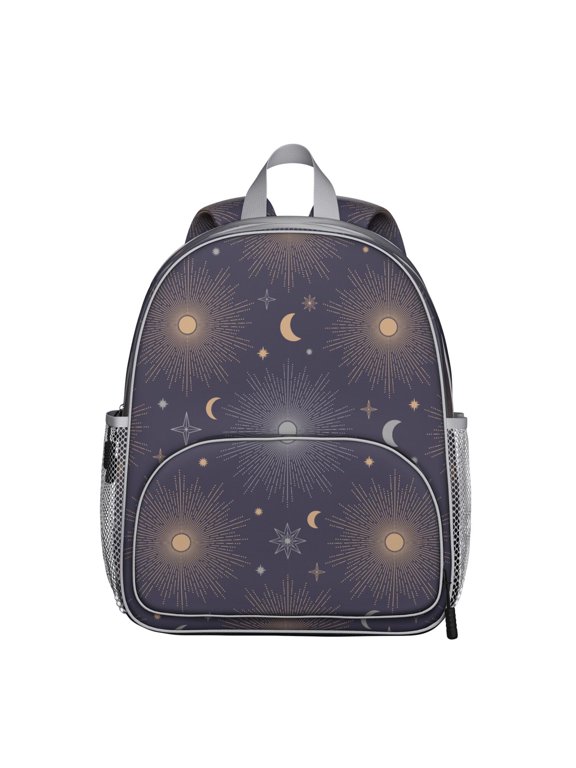 Cosmic Student Backpack – Gothic Celestial Moon Starry Night Astrology Print With Mystical Spiritual Golden Witchy Star Pattern