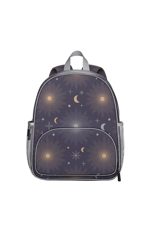Cosmic Student Backpack – Gothic Celestial Moon Starry Night Astrology Print With Mystical Spiritual Golden Witchy Star Pattern