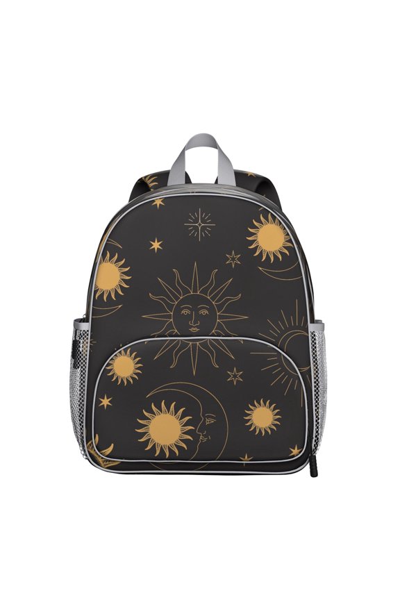 Cosmic Student Backpack – Gothic Celestial Moon Starry Night Astrology Print With Mystical Spiritual Golden Witchy Star Pattern