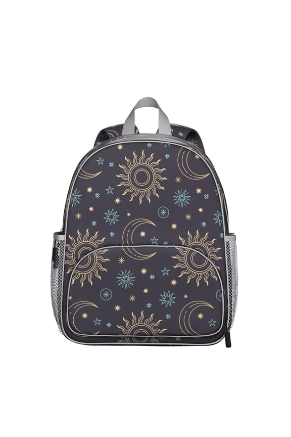 Cosmic Student Backpack – Gothic Celestial Moon Starry Night Astrology Print With Mystical Spiritual Golden Witchy Star Pattern