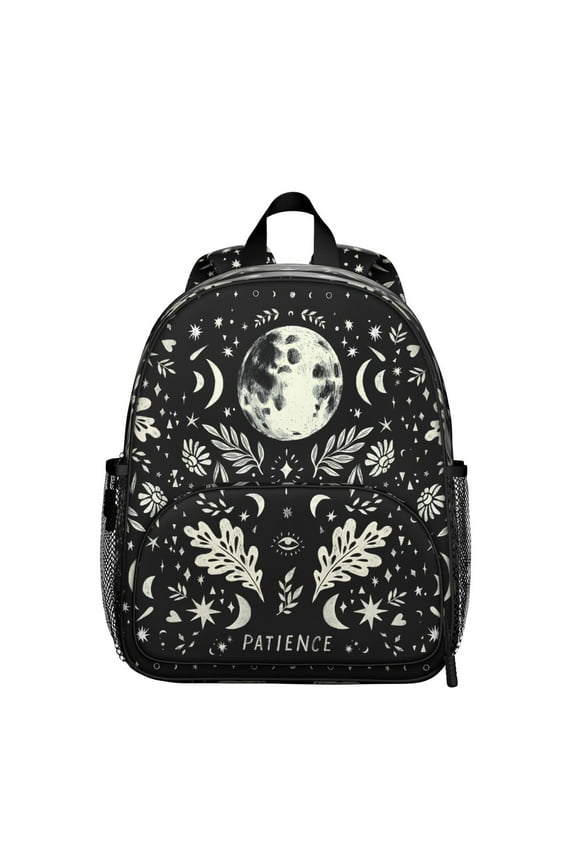 Cosmic Student Backpack – Gothic Celestial Moon Starry Night Steampunk Dark Solar Eclipse Lunar Astral Elements Print