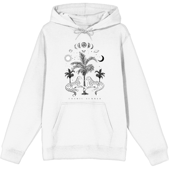 Cosmic Summer Cheetahs Long Sleeve Adult Hooded Sweatshirt-Large-White