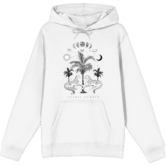 Cosmic Summer Cheetahs Long Sleeve Adult Hooded Sweatshirt-Large-White
