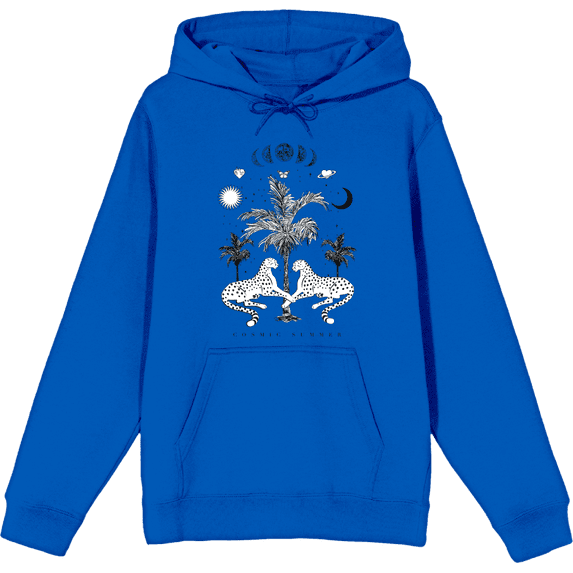 Cosmic Summer Cheetahs Long Sleeve Adult Hooded Sweatshirt-Medium-Blue