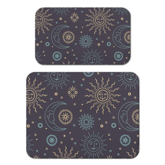 Cosmic Sunburst Coffee Bar Mat, Leak-Proof Absorbent Dish Drying Pad with Astronomical Map & Star Patterns, Non-Slip Kitchen Counter Mat