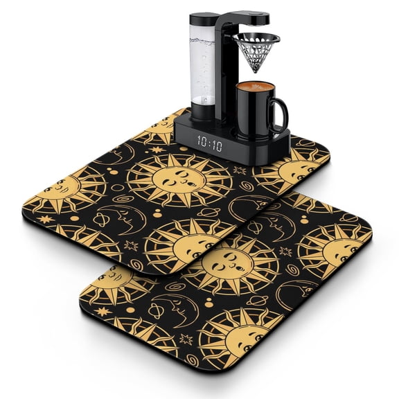 Cosmic Sunburst Coffee Bar Mat, Leak-Proof Absorbent Dish Drying Pad with Astronomical Map & Star Patterns, Non-Slip Kitchen Counter Mat