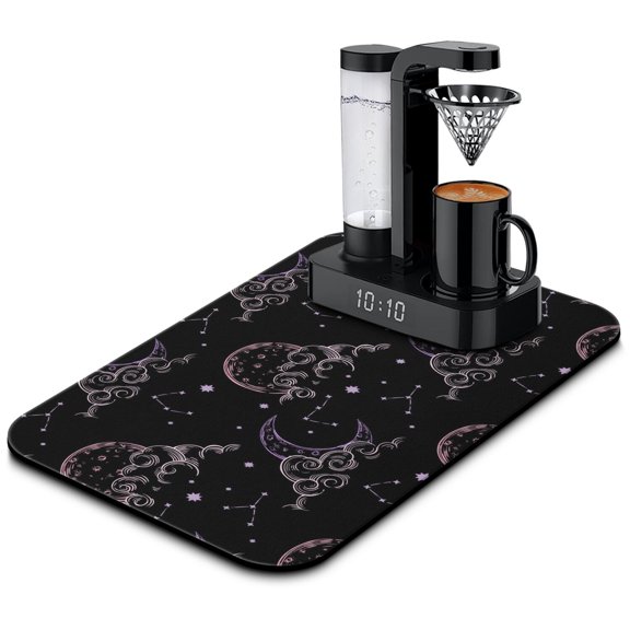 Cosmic Sunburst Coffee Bar Mat, Leak-Proof Absorbent Dish Drying Pad with Astronomical Map & Star Patterns, Non-Slip Kitchen Counter Mat