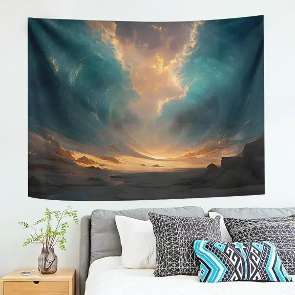 Cosmic Sunset Landscape Tapestry, 3729 Inches, Abstract Sky Wall Hanging for Bedroom Living Room Decor