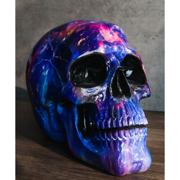 Cosmic Supernova Galaxy Deep Space Milky Way Iridescent Blue Skull Figurine