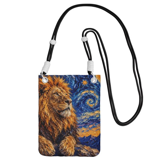 Cosmic Swirl Lion Wall Art Small Crossbody Phone Bag, Cell Phone Purse with Adjustable Removable Strap, Mini Travel Shoulder Pouch