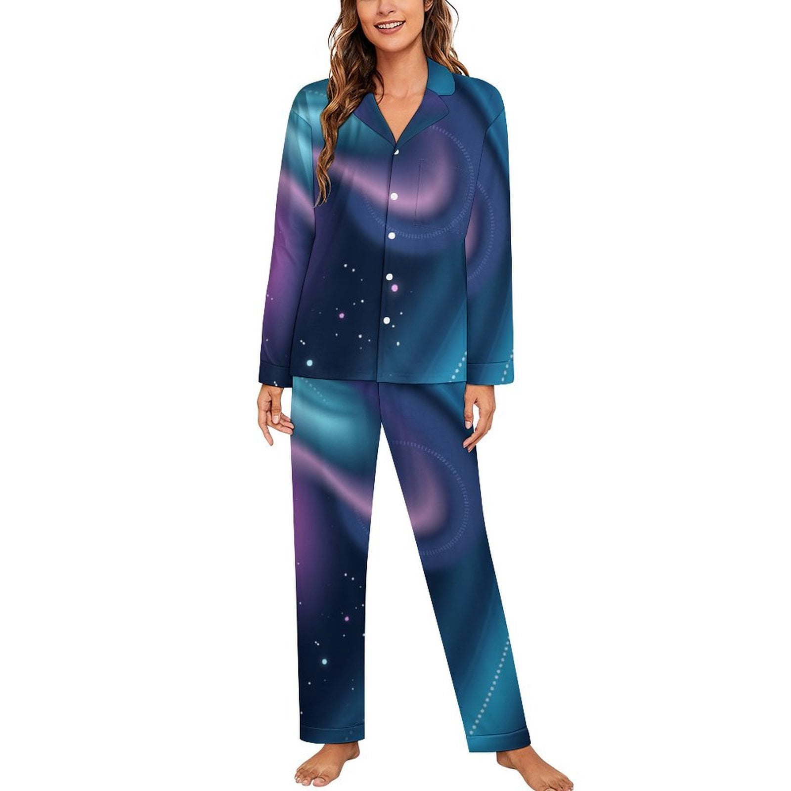 Cosmic Swirl Nebula Pajamas Woman Home Suit Autumn Long Sleeve 2 Piece ...