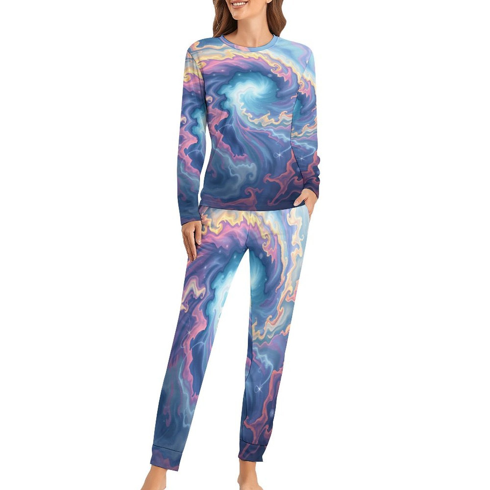 Cosmic Swirl Nebula Pajamas Woman Two Piece Design Long Sleeves ...
