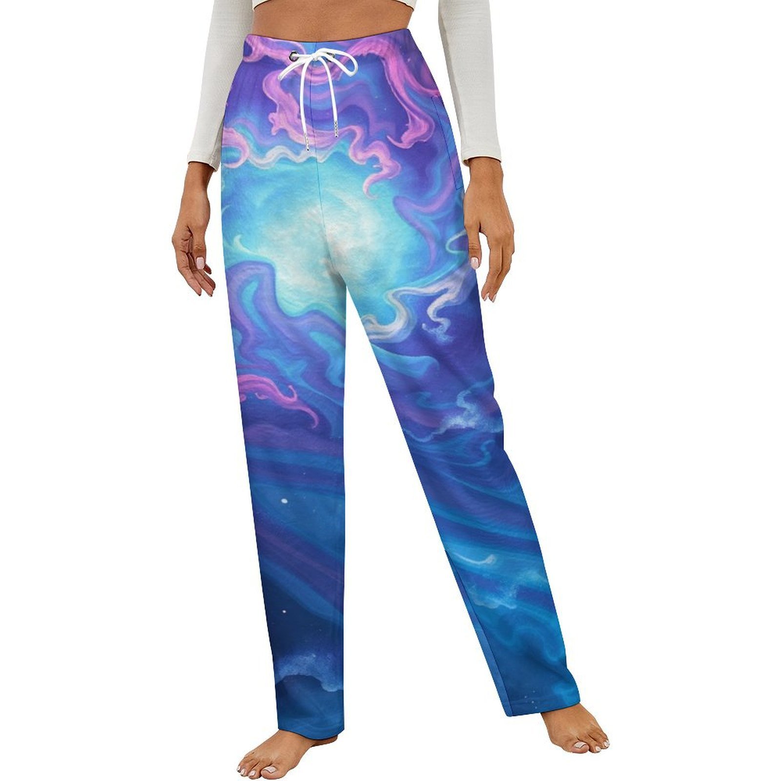 Cosmic Swirl Nebula Winter Pajamas Pants Warm Flannel Home Pants Loose ...