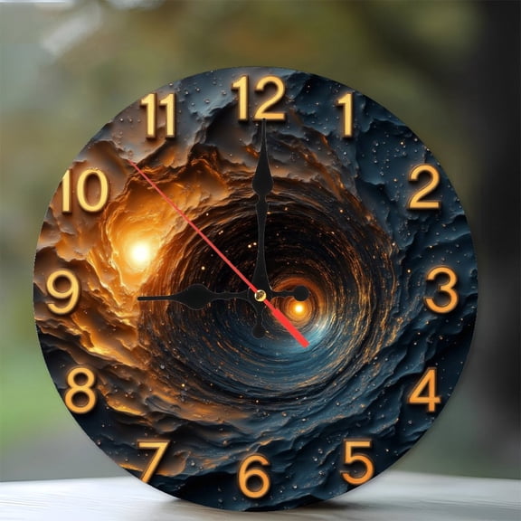 Cosmic Swirling Clock 10-Inch Silent Wooden Wall Clock, Battery Operated (AA Batteries Not Included), Artistic Home Decor