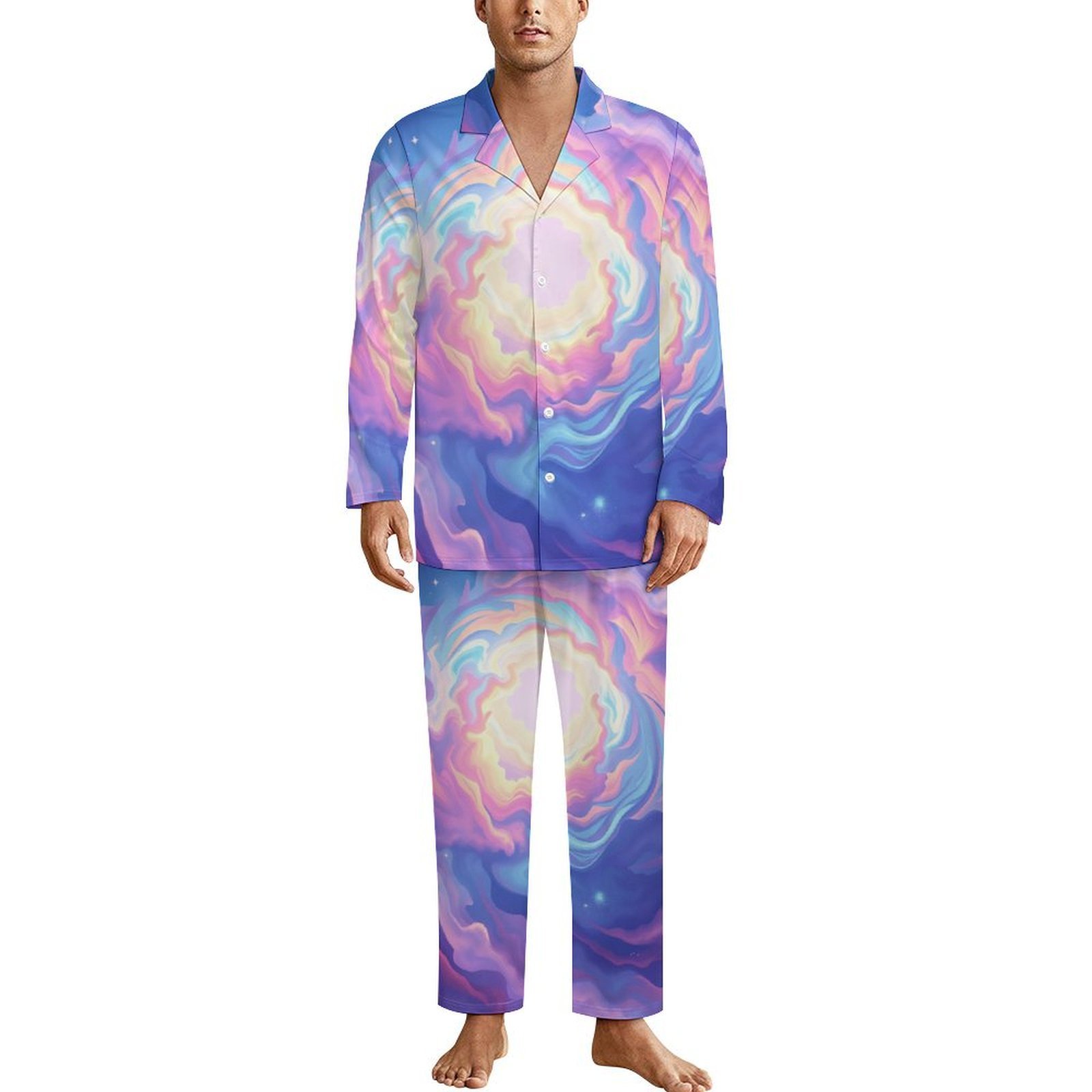 Cosmic Swirling Nebula Pajama Set Soft Sleepwear Man Long Sleeves ...