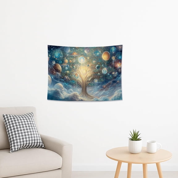 Cosmic Tree of Life Tapestry, Celestial Planets and Stars Wall Hanging, Spiritual Astrology Home Decor for Meditation, Living Room, Bedroom, Festival 40x30 Inch