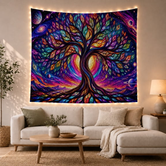 Cosmic Tree of Life in Vibrant Nebula, Mystical Psychedelic Decor for Nature Lovers, Celestial Wall Art, Housewarming Gift, Tapestry Wall Hanging for Bedroom, Living Room and Dorm