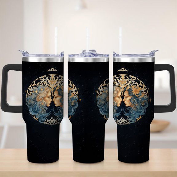 Cosmic Twin Moon Stainless Steel Insulated Mug with Lid and Handle, 40oz