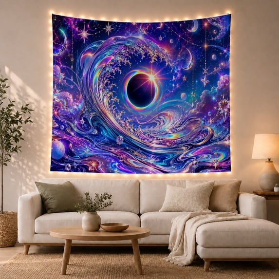 Cosmic Void in a Swirling Iridescent Ocean, Mystical Psychedelic for Space Lovers, Celestial Wall Art, Birthday Gift, Tapestry Wall Hanging for Bedroom and Living Room