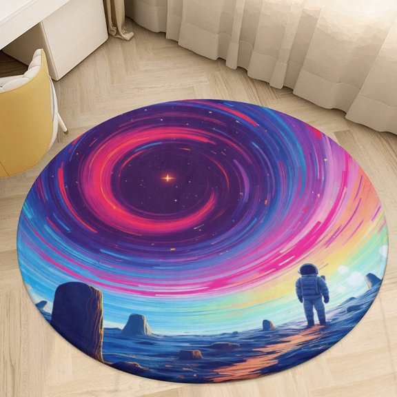 Cosmic Vortex Explorer Round Area Rugs for Bedroom Living Room, 4FT Soft Comfy Indoor Circle Carpets, Floor Mat