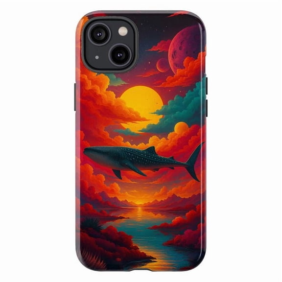 Cosmic Whale Shark Touch Case – Dual Layer Phone Case for iPhone 11 12 13 14 15 16 Pro Max – Fantasy Sunset Space Ocean Design