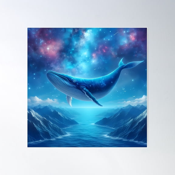 Cosmic Whale Sky Voyage Poster Wall Art, Modern Wall Decor For Living Room Bedroom, 24x24 UNFRAMED