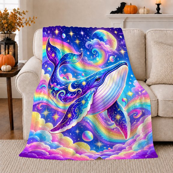 Cosmic Whale Starry Galaxy Fantasy, Mystical Celestial Art Scene, Warm Flannel Blanket for Home Library and Reading Nook, Celestial Art Lovers Valentine's Day Gift, Fantasy Home Decor