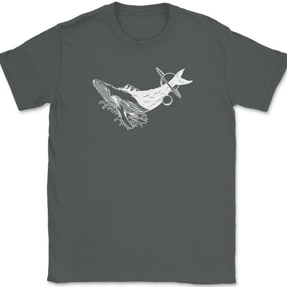 Cosmic Whale T-Shirt Funny Space Sci-Fi Ocean Life Planets Trippy Humor Tee - Charcoal, 5XL