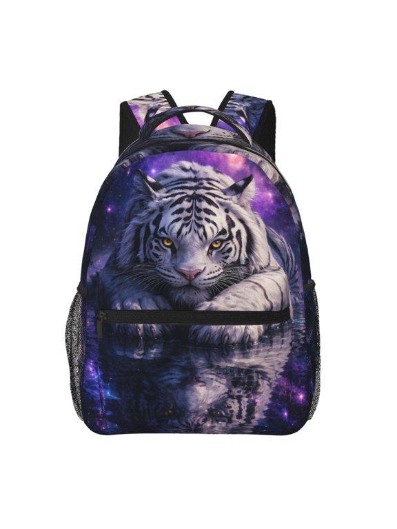 Cosmic White Tiger Backpack Lightweight Travel Bag for Men and Women