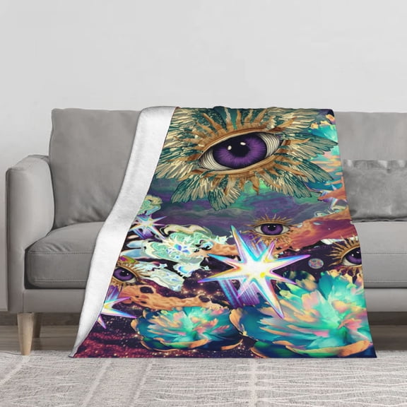Cosmic Winged All Seeing Eye Flannel Fleece Throw Blanket, Psychedelic Trippy Galaxy Spiritual Soft Cozy Lightweight Blanket, Mystic Teen Girls Home Decor Blanket for Sofa Bed