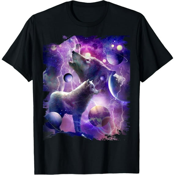 Cosmic Wolf Howling At Moon In Space Mens T-Shirt