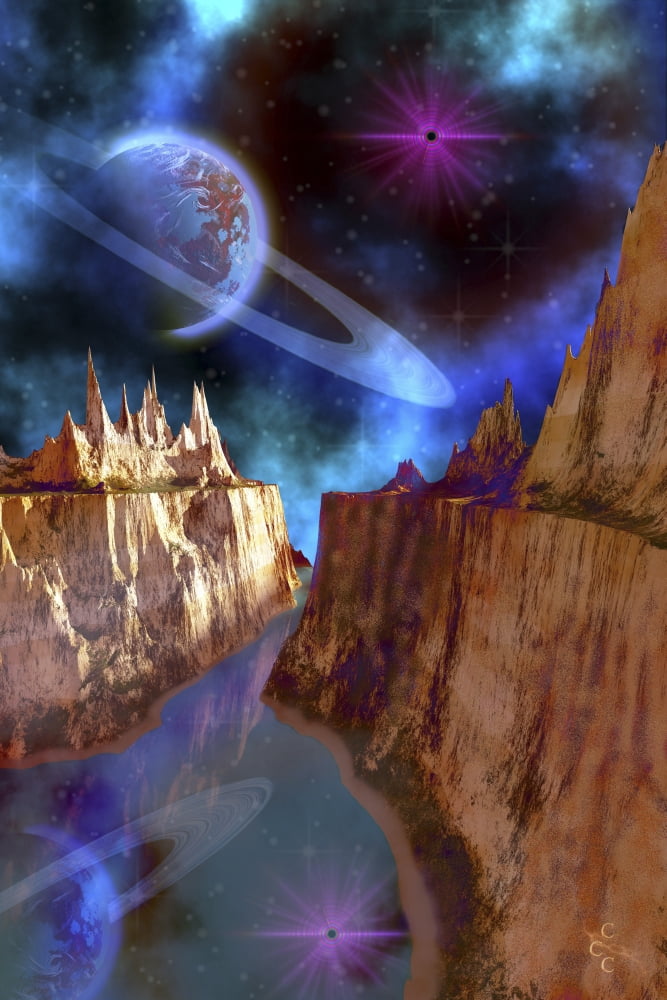 Cosmic seascape on another world Canvas Art - Corey FordStocktrek Images (12 x 18)