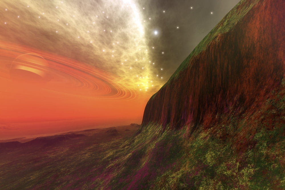 Cosmic seascape on another world Canvas Art - Corey FordStocktrek Images (18 x 12)