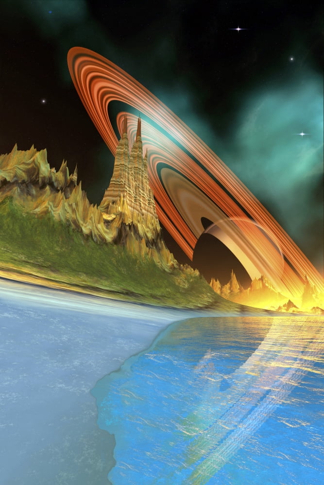 Cosmic seascape on another world Canvas Art - Corey FordStocktrek Images (23 x 35)