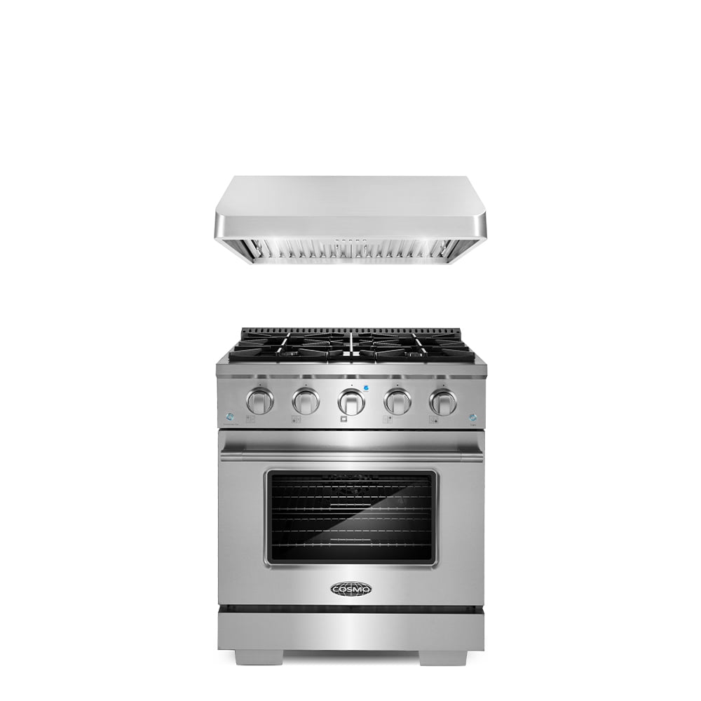 Cosmo 2 Piece Kitchen Appliance Package with 30" Freestanding Gas Range Kitchen Stove & 30" Under Cabinet Range Hood Kitchen Hood Kitchen Appliance Bundles