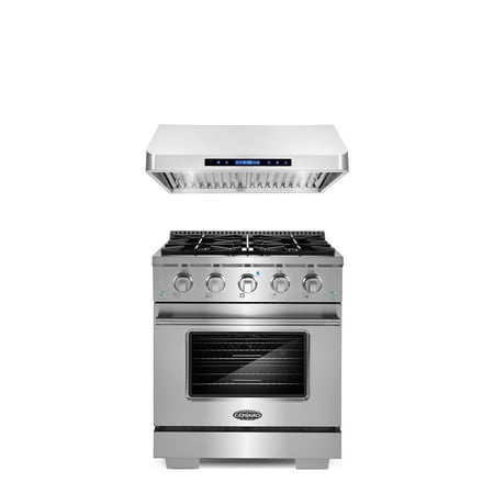 Cosmo 2 Piece Kitchen Appliance Package with 30" Freestanding Gas Range Kitchen Stove & 30" Under Cabinet Range Hood Kitchen Hood Kitchen Appliance Bundles