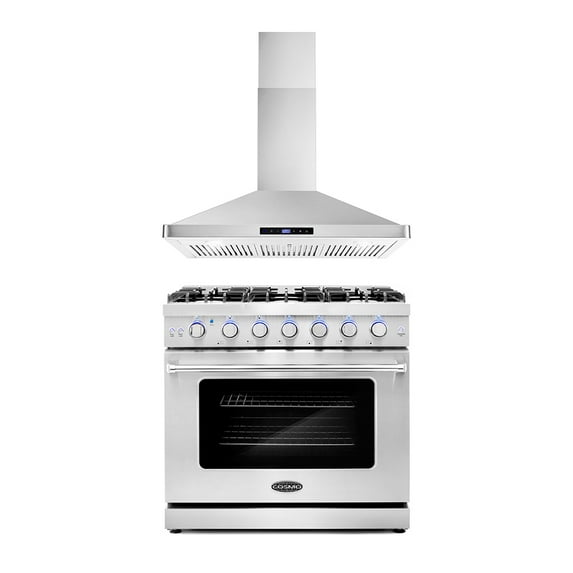 Cosmo 2 Piece Kitchen Appliance Package with 36" Freestanding Gas Range Kitchen Stove & 36" Wall Mount Range Hood Kitchen Hood Kitchen Appliance Bundles