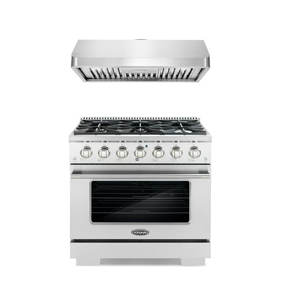 Cosmo 2 Piece Kitchen Appliance Packages with 36" Freestanding Gas Range Kitchen Stove & 36" Under Cabinet Range Hood Kitchen Hood Kitchen Appliance Bundles