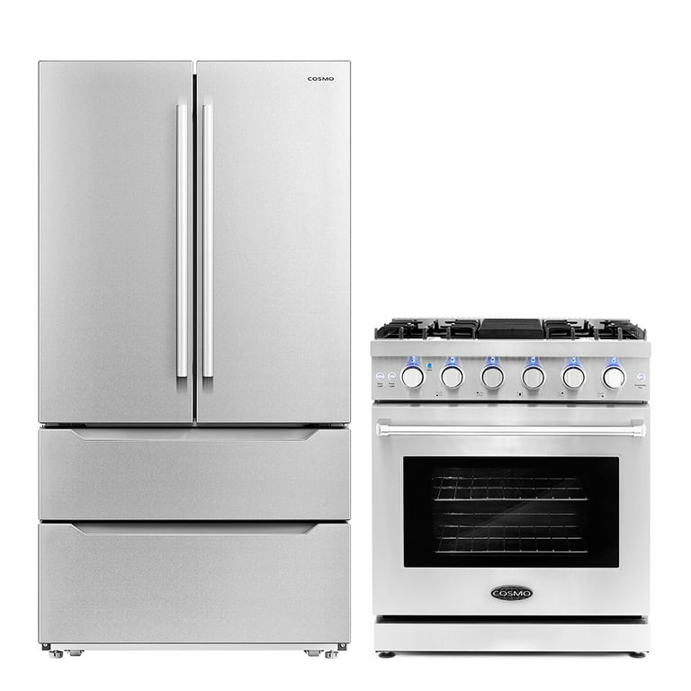 Cosmo 2 Piece Kitchen Appliance Packages with 30 Free Standing Gas Range  Kitchen Stove & French Door Refrigerator Kitchen Appliance Bundles