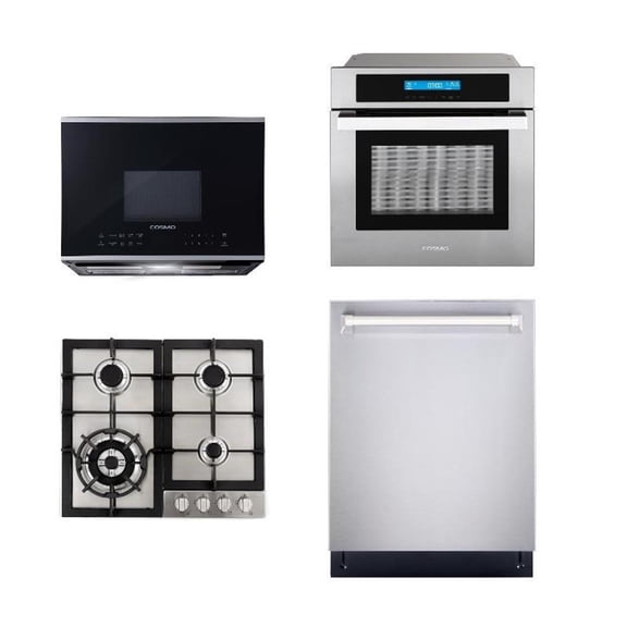 Cosmo 24" Drop-In Cooktop & Microwave w/ Vent Fan & Wall Oven & Dishwasher Set