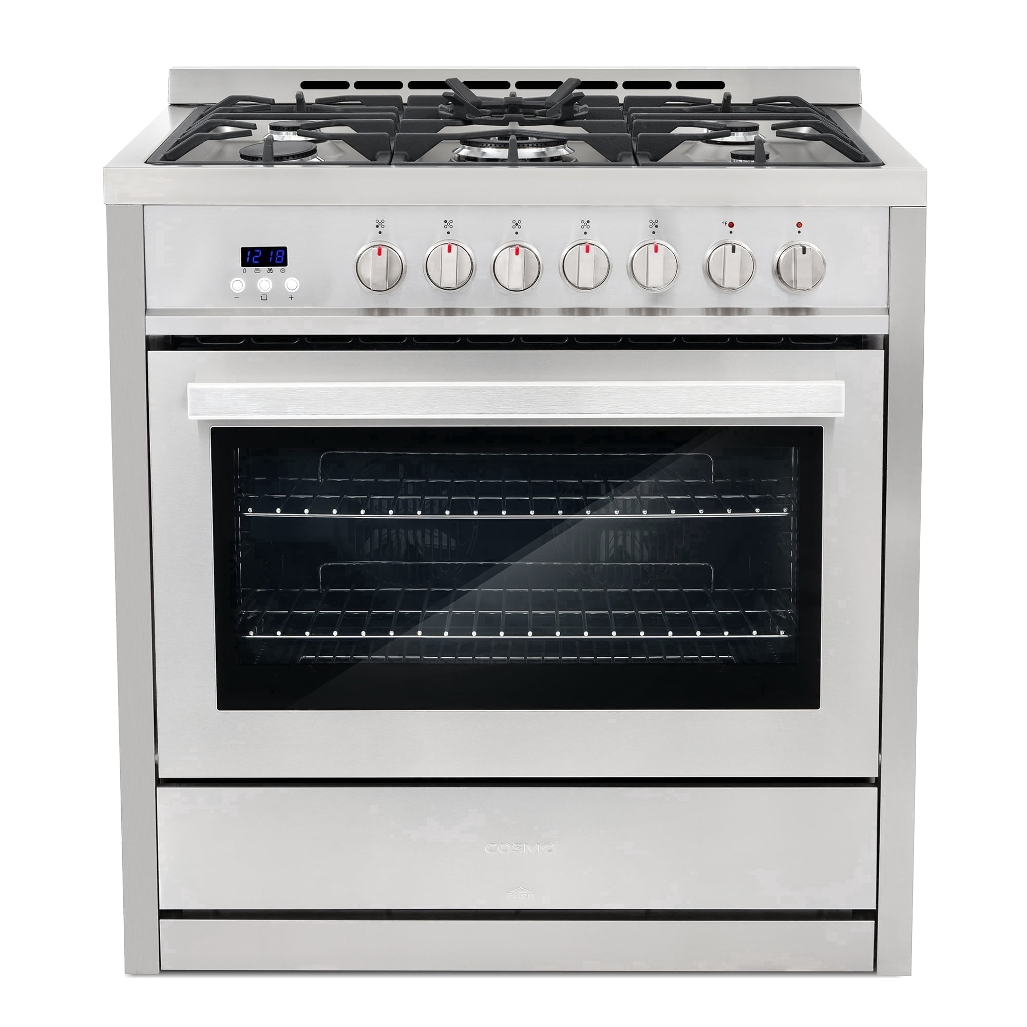 Cosmo 36 in. Stellar Collection 4.4 cu. ft. Dual Fuel Range, 5 Sealed Burners, 8 Function Convection Oven in Stainless Steel
