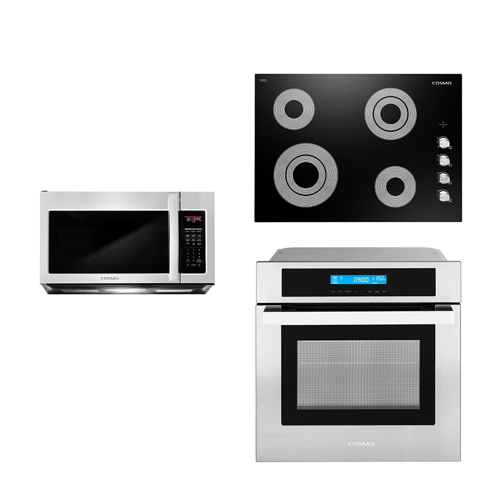 Cosmo 3 Piece Kitchen Appliance Package With 30" Electric Cooktop 30" Over The Range Microwave 24" Single Electric Wall Oven Kitchen Appliance Bundles