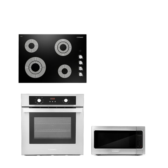 Cosmo 3 Piece Kitchen Appliance Package With 30" Electric Cooktop 24.4" Built-in Countertop Microwave 24" Single Electric Wall Oven Kitchen Appliance Bundles