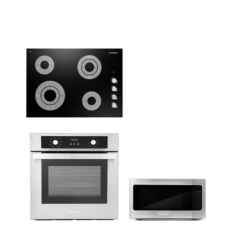 Cosmo 3 Piece Kitchen Appliance Package With 30 Electric Cooktop 24.4  Built-in Countertop Microwave 24 Single Electric Wall Oven Kitchen  Appliance