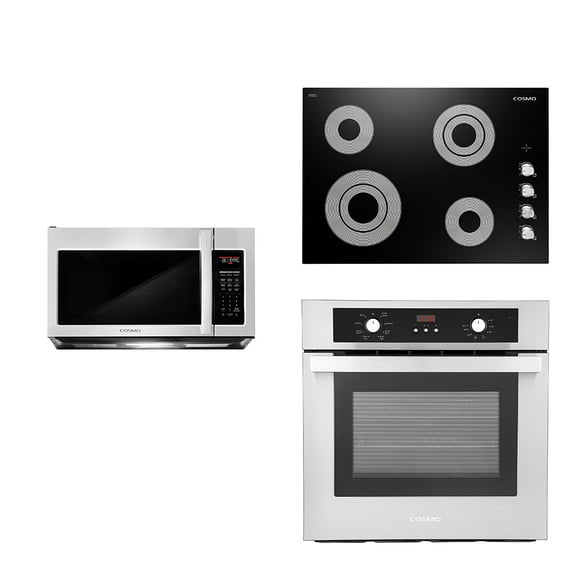 Cosmo 3 Piece Kitchen Appliance Package With 30" Electric Cooktop 30" Over The Range Microwave 24" Single Electric Wall Oven Kitchen Appliance Bundles