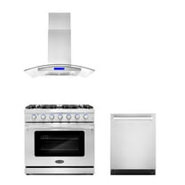 Cosmo 3 Piece Kitchen Appliance Packages with 36" Freestanding Gas Range Kitchen Stove 36" Island Range Hood & 24" Built-in Fully Integrated Dishwasher Kitchen Appliance Bundles