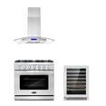 thumbnail image 1 of Cosmo 3 Piece Kitchen Appliance Packages with 36" Freestanding Gas Range Kitchen Stove 36" Island Range Hood & 48 Bottle Freestanding Wine Refrigerator Kitchen Appliance Bundles, 1 of 15