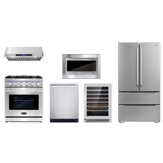 Cosmo 30" Range & Hood & Dishwasher & Wine Cooler & Fridge & Microwave Set