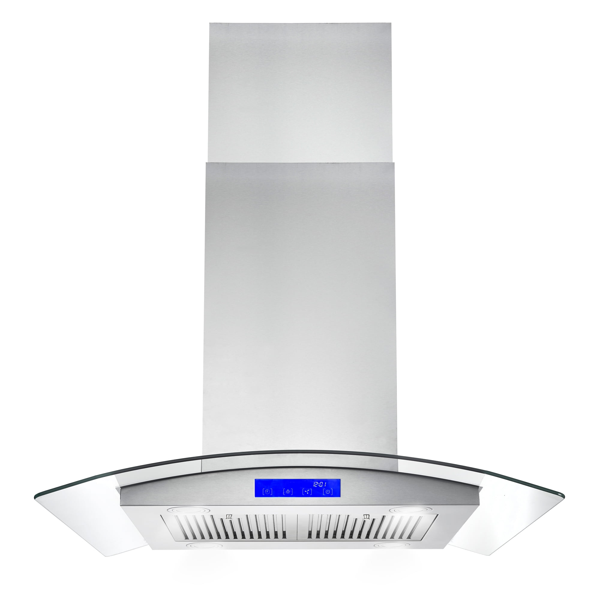 Tieasy Island Range Hood 36 inch 700 CFM Ceiling Mount Kitchen Stove Hood Ducted with Tempered Glass 4 LED Lights Touch Control 3 Speed