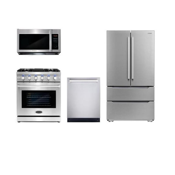 Cosmo 30 in. Gas Range & Microwave w/ Vent Fan & Dishwasher & Fridge Set